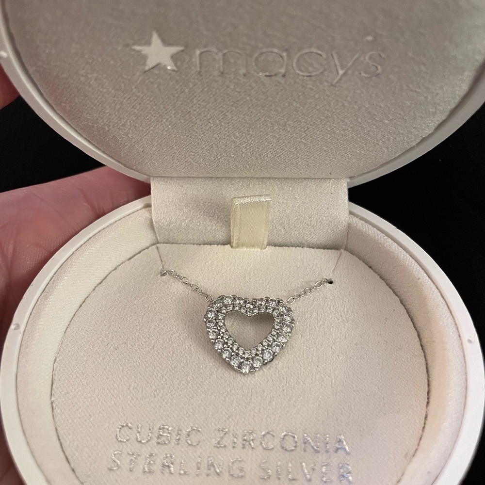 NWT - Cubic Zirconia Heart 18" Pendant Necklace in Sterling Silver